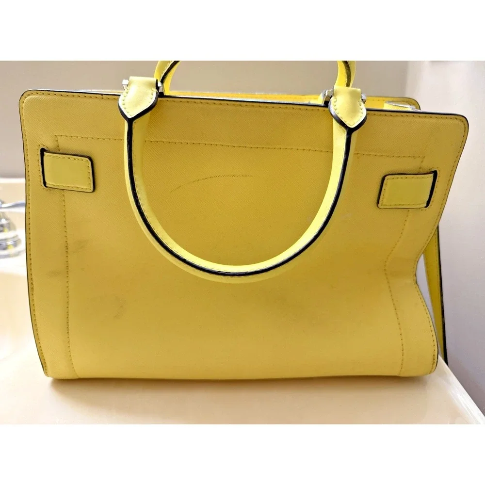 Michael Kors Leather Dillon Satchel Yellow Sunflower Purse Tote Crossbody Charm